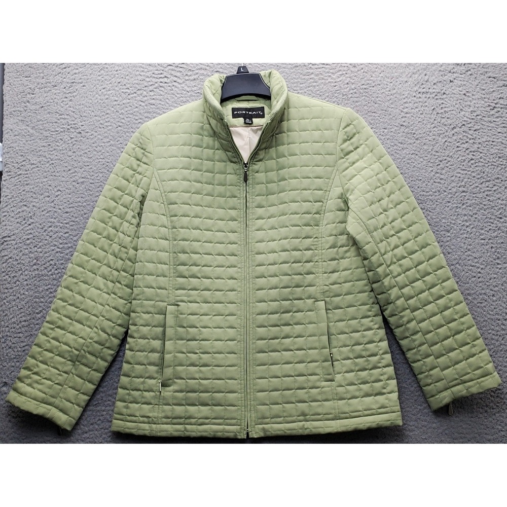 Portrait Quilted Jacket Womens PL Green Lightweight Stand-Up Collar Full Zip